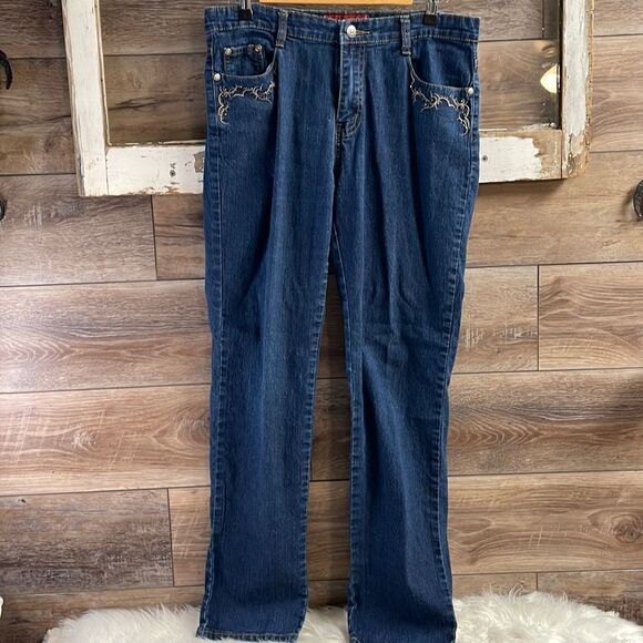 JEANS FOR NEW TIME Embroidered Embellished Jeans Ladies Size 10 Blue - Picture 2 of 11
